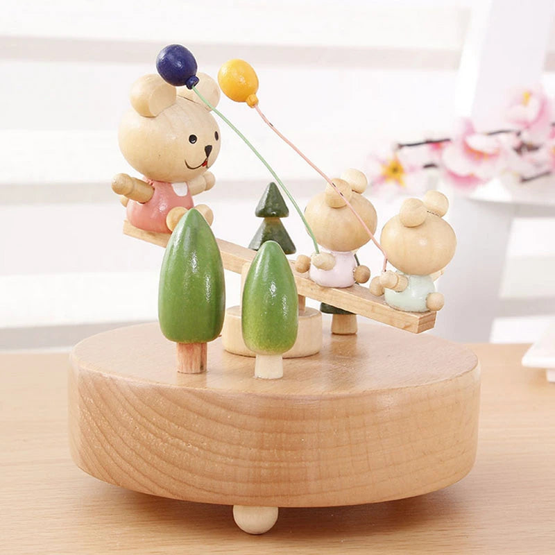 Wooden Clockwork Music Box - Birthday Seesaw