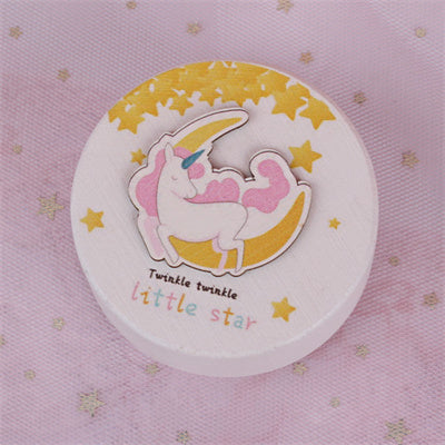 Round Wooden Music Box - Pink Unicorn Moon and Stars