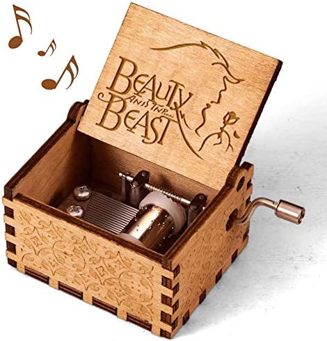 Wooden Hand Cranked Music Box - Beauty & The Beast