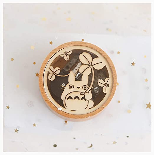 Round Wooden Music Box - Cut Out Totoro Clover