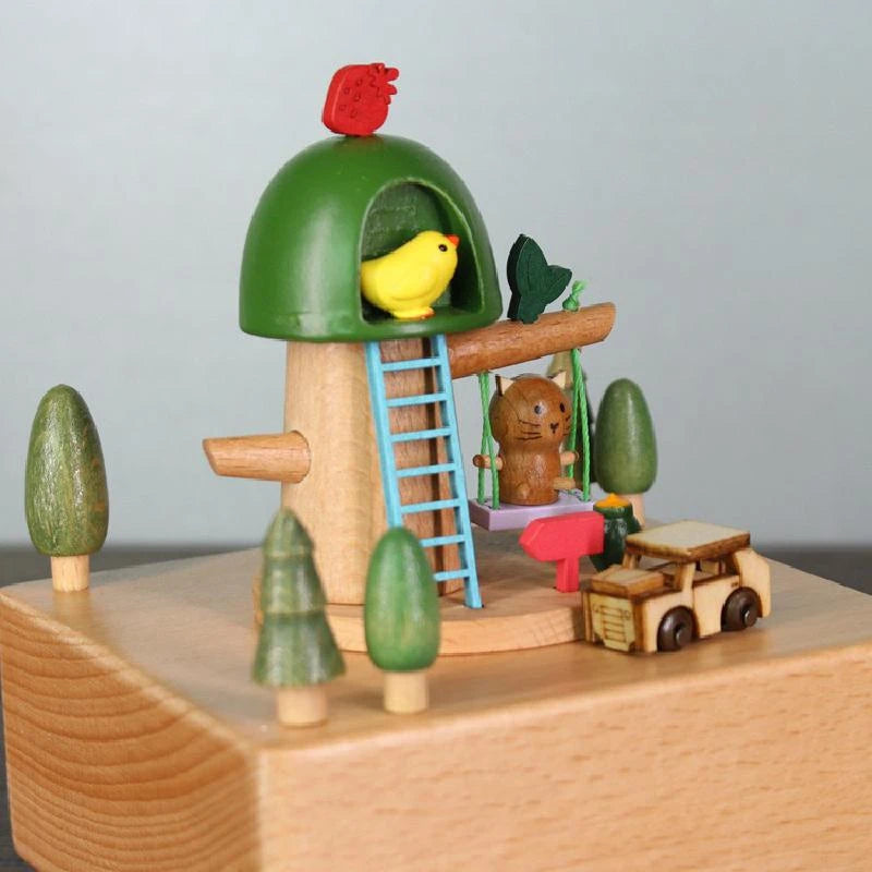 Wooden Clockwork Music Box - Cat Playground