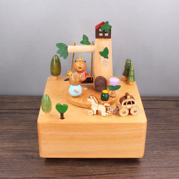 Wooden Clockwork Music Box - Peppa On Swing