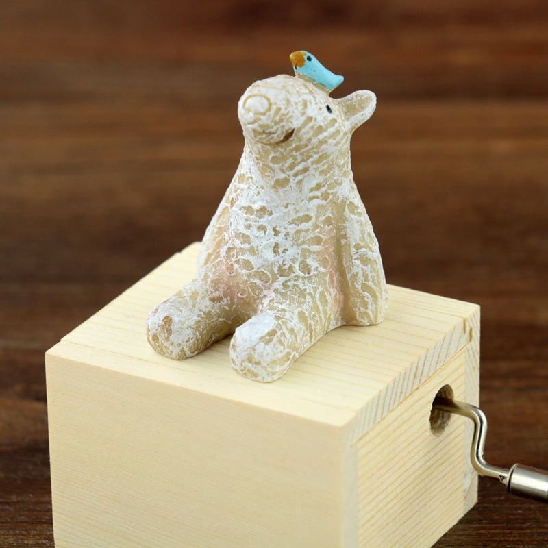 Square Wooden Music Box - Bird & Bear