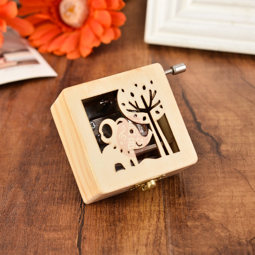 Square Wooden Music Box - Cut Out Elephant