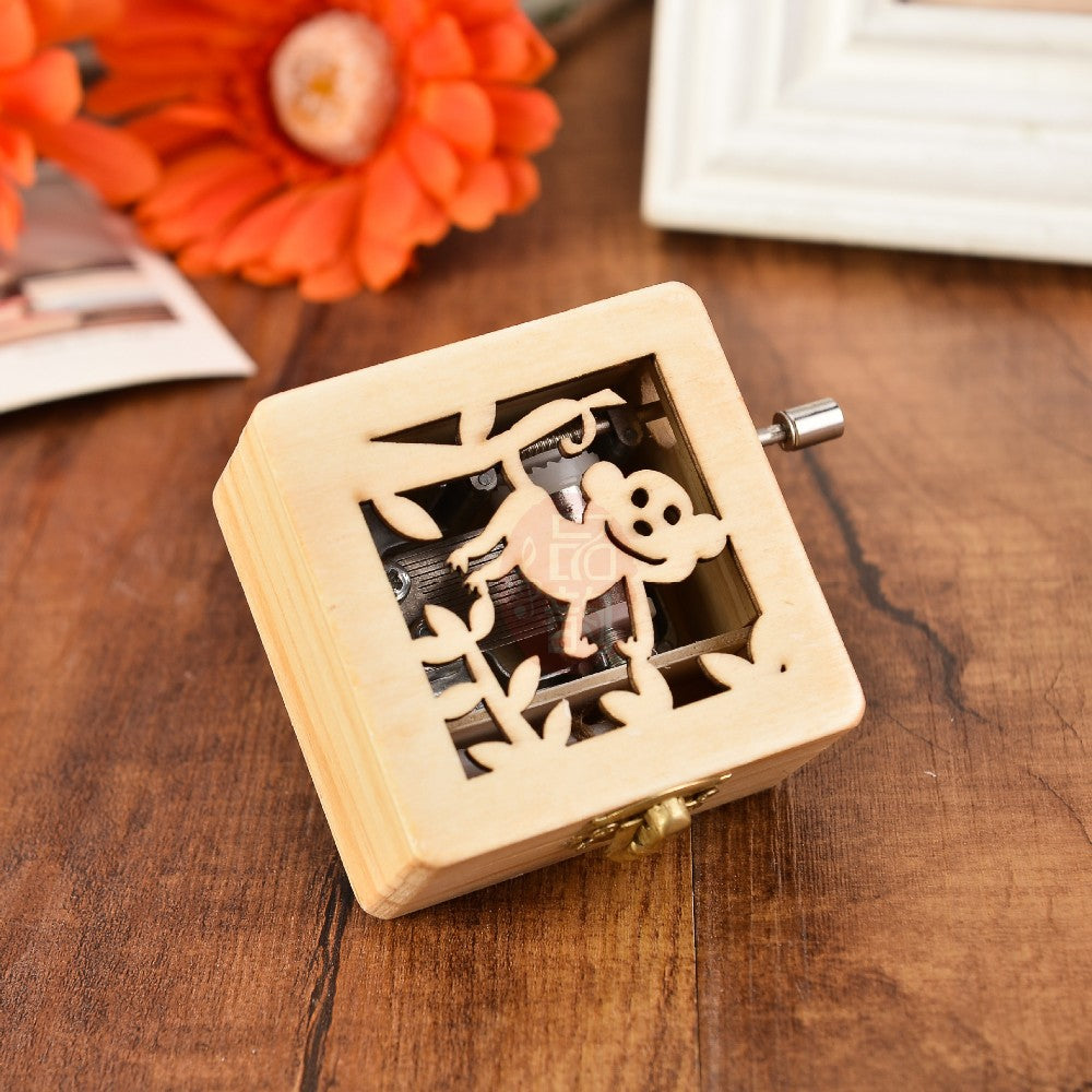 Square Wooden Music Box - Cut Out Monkey