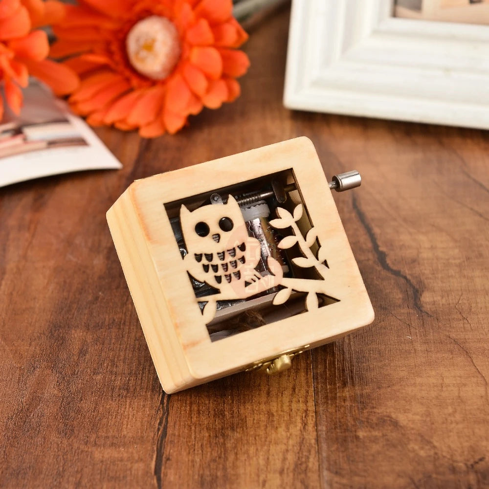 Square Wooden Music Box - Cut Out Owl