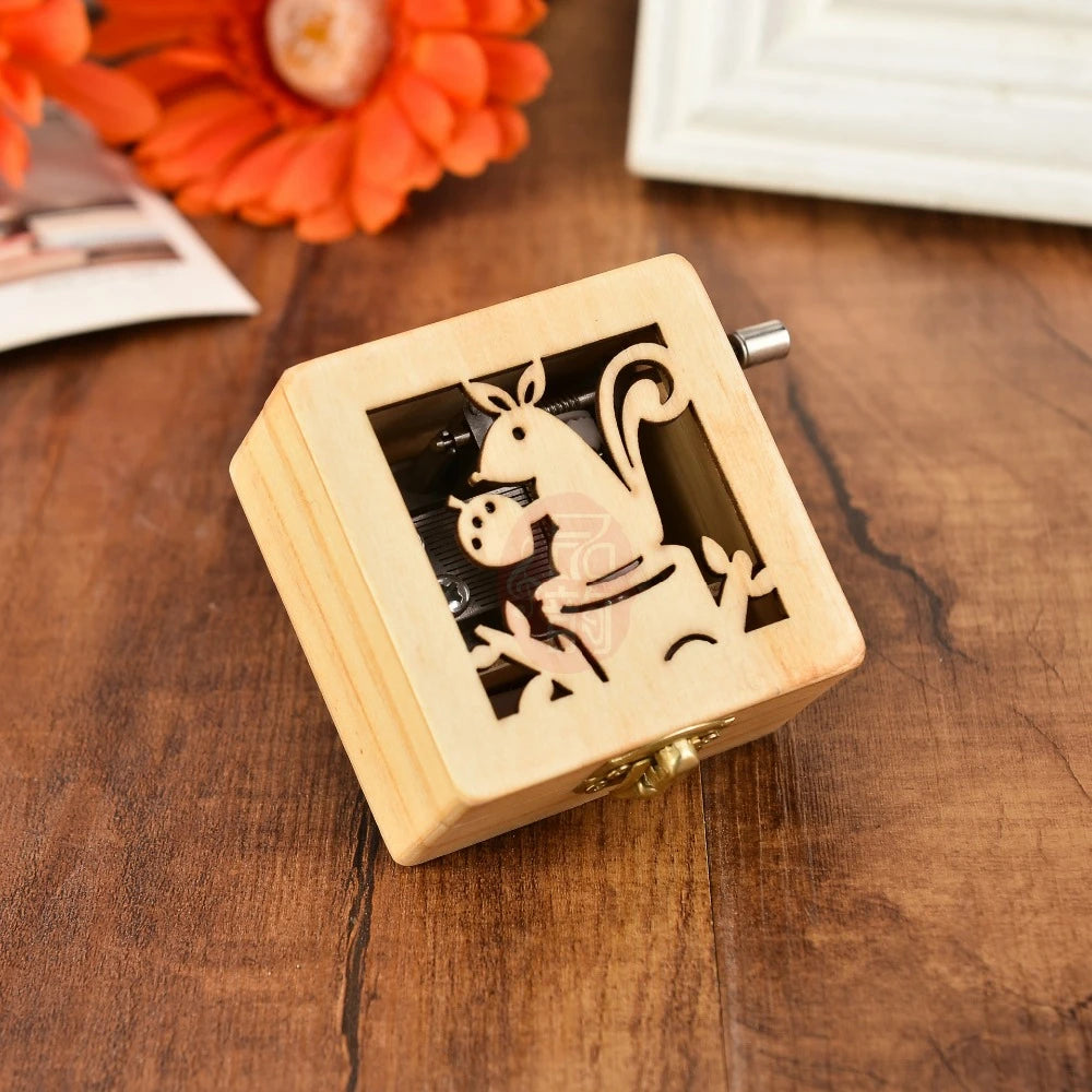 Square Wooden Music Box - Cut Out Squirrel