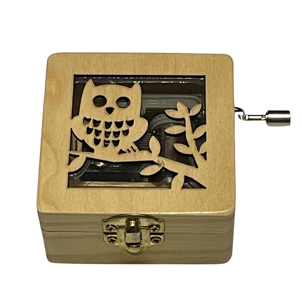 Square Wooden Music Box - Cut Out Owl