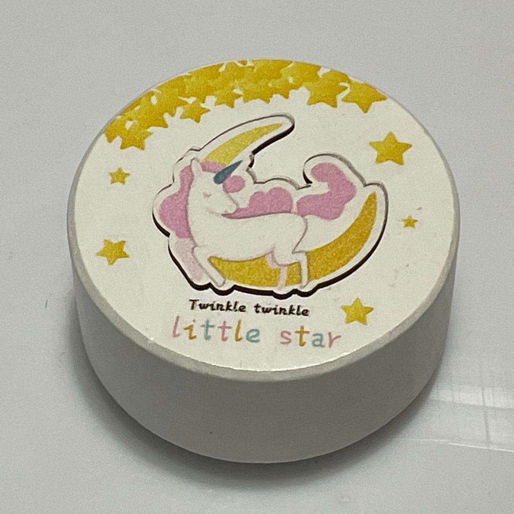 Round Wooden Music Box - Pink Unicorn Moon and Stars