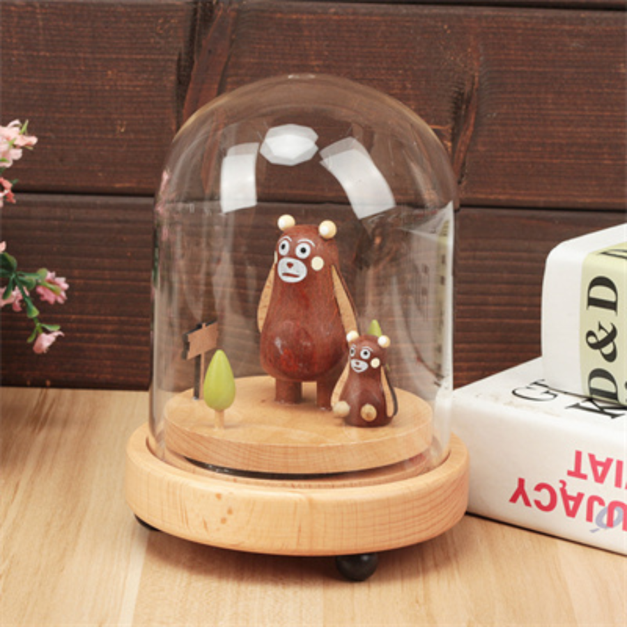 Rotating Dome Music Box - Pair Of Bears