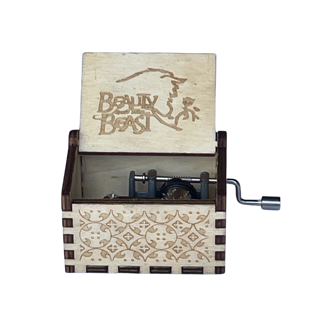 Wooden Hand Cranked Music Box - Beauty & The Beast