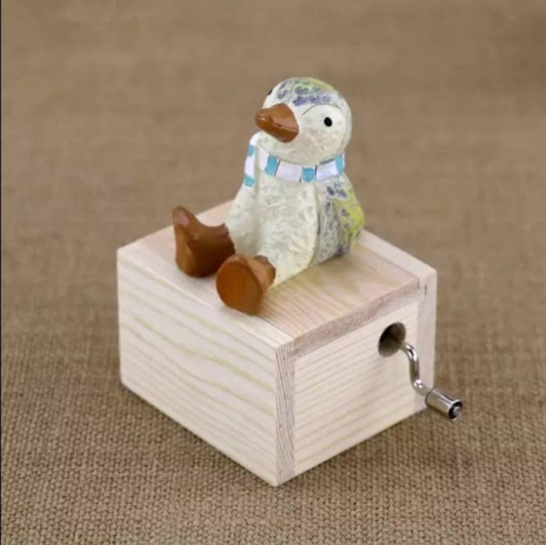 Square Wooden Music Box - Penguin