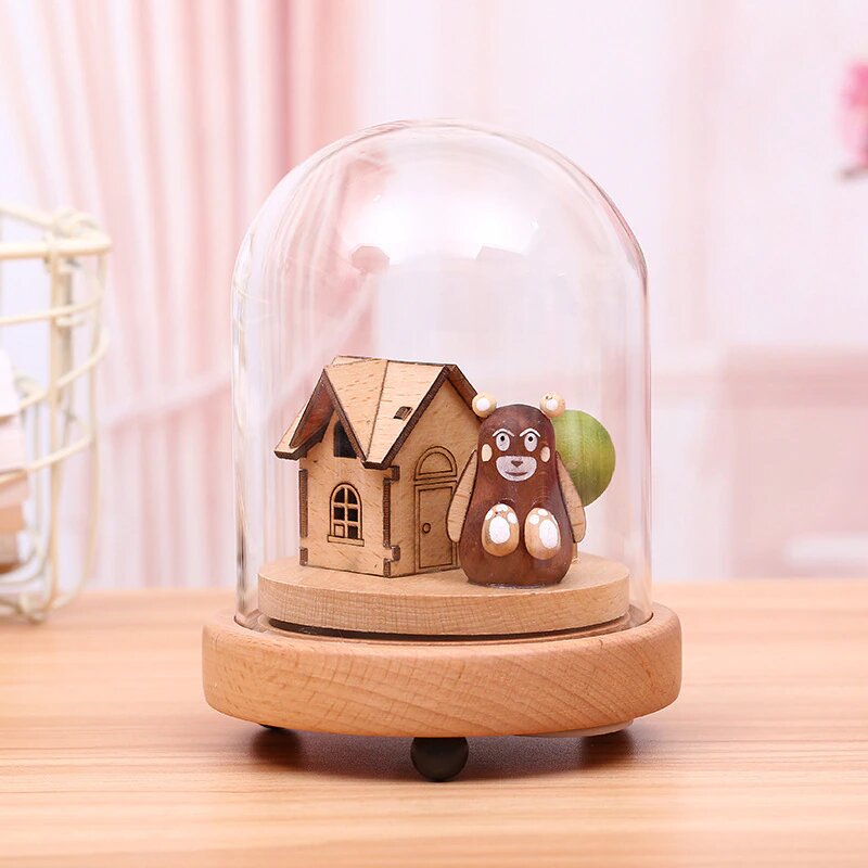 Rotating Dome Music Box - Bear At House