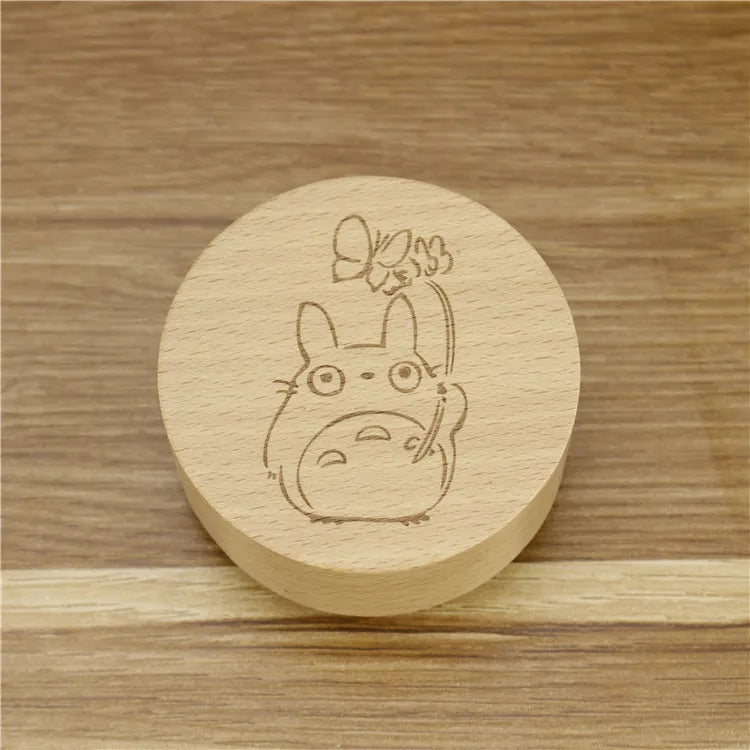 Round Wooden Music Box - Totoro with Butterfly